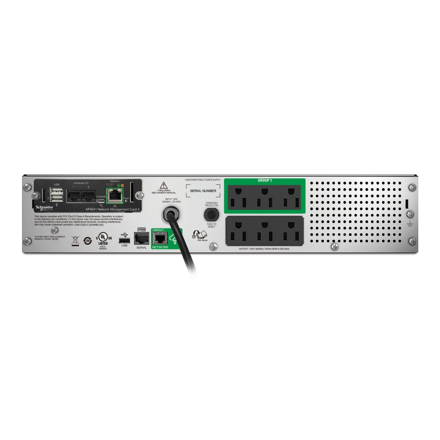 APC SMT750RM2UCNC uninterruptible power supply (UPS) Line-Interactive 0.75 kVA 0.4 W 6 AC outlet(s)