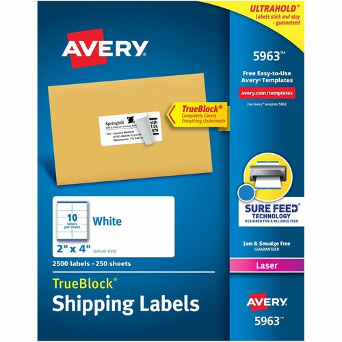 Avery Shipping Labels, TrueBlock, 2"x4", 2500/BX, White