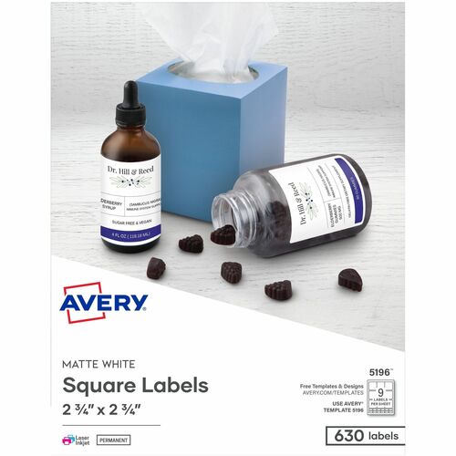 Avery Permanent Laser/Inkjet Labels, f/3-1/2" Disk, 630/BX, WE