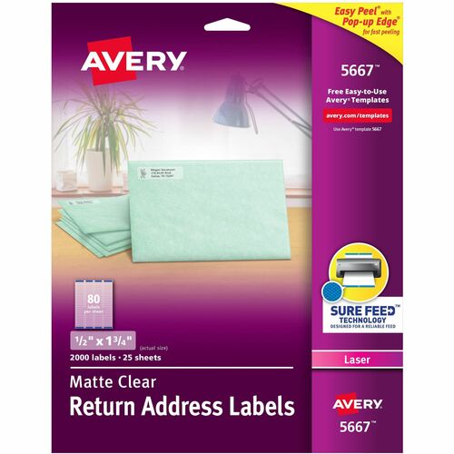 Avery Laser Labels, Return Address, 1/2"x1-3/4", 2000/PK, Matte CL