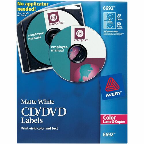 Avery CD/DVD Labels, Laser Printable, 30/PK, Matte White
