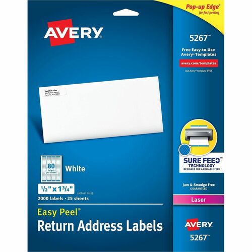 Avery Laser Labels, Mailing, 1/2"x1-3/4", 2000/PK,White