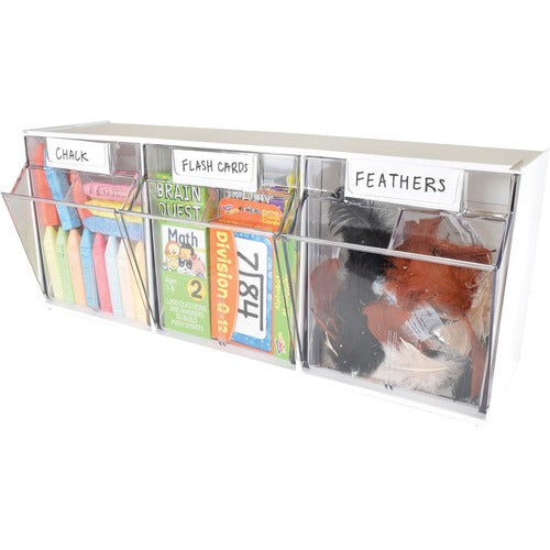 Deflecto Bin System,Modular,3-Bin,23-5/8"x7-3/4"x9-1/2",White/CL