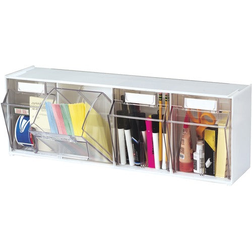 Deflecto Bin System,Modular,4-Bin,23-5/8"x6-5/8"x8-1/8",White/CL
