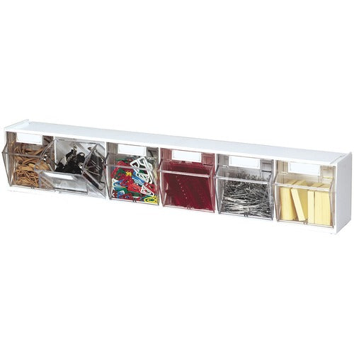 Deflecto Bin System,Modular,6-Bin,23-5/8"x3-5/8"x4-1/2",White/CL