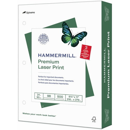 Hammermill Laser Print Paper,24 lb.,3HP,98GE, 8-1/2"x11", 500 Sh/RM, WE-HAM107681