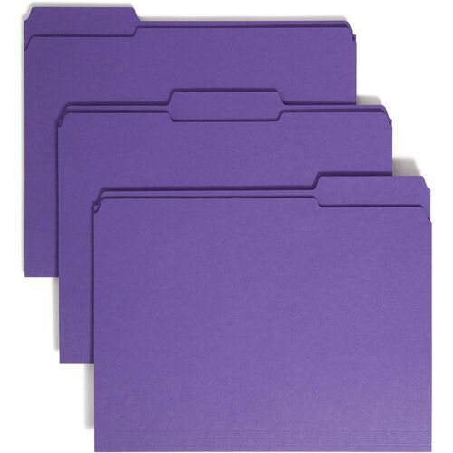 Smead File Folder,1/3 AST 2-Ply Tab Cut,Letter,100/BX,Purple