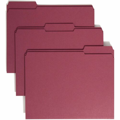 Smead File Folder,1/3 AST 2-Ply Tab Cut,Letter,100/BX,Maroon