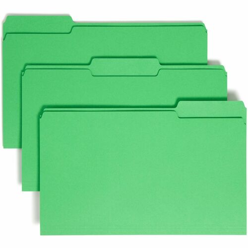 Smead File Folder,1/3 AST 1-Ply Tab,Legal,100/BX,Green
