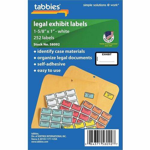 Tabbies Legal Exhibit Labels, "Exhibit",1-5/8"x1", 252/PK,White
