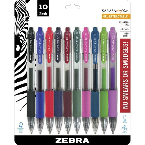 Zebra Gel Pens, Retractable, Medium Point, 10/PK, Assorted