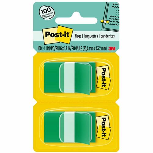 3M Post-it Flags, 1"x1-3/4", 100/PK, Green