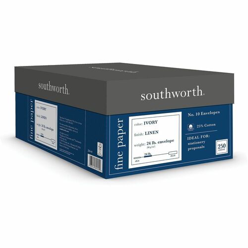Southworth Linen Envelopes, No 10, 24lb, 250/BX, Ivory