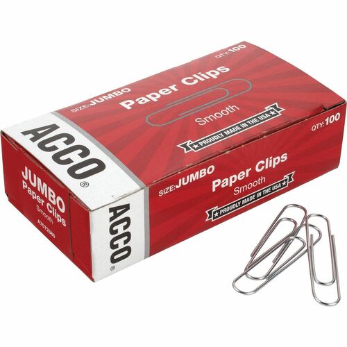 ACCO Paper Clips, Jumbo, .041 Gauge, 100/BX, 10BX/PK, Silver