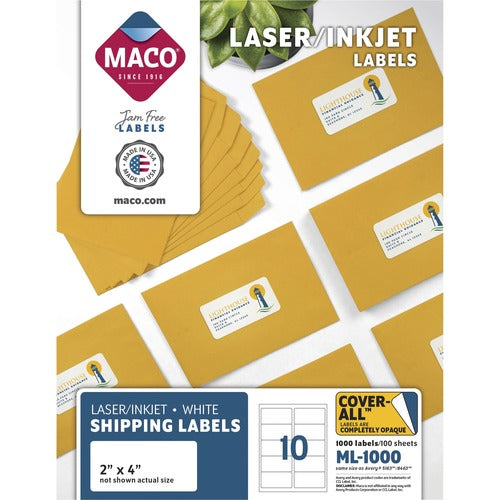 Maco Shipping Labels, 2"x4", 1000/BX, White