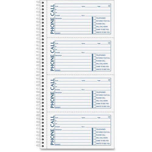 Tops Phone Message Book, Duplicate, Spiral, 11"x5-1/2", 400 Sets