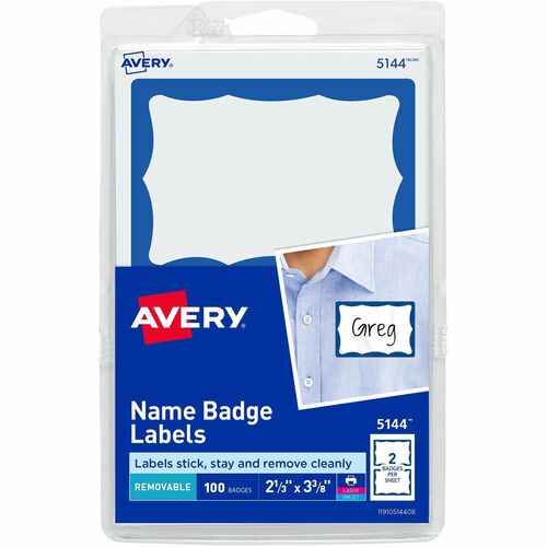 Avery Name Badge Labels, 2-11/32"x3-3/8", 100/PK, Blue Border