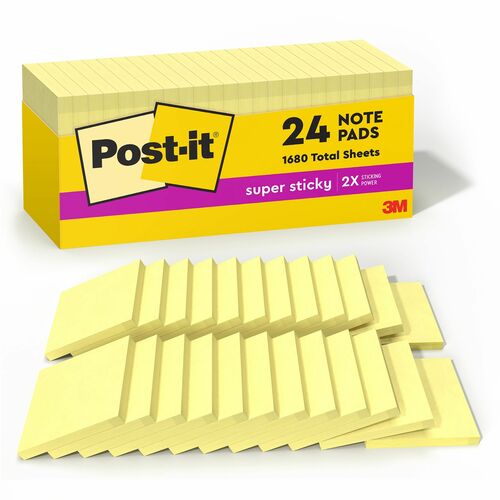 3M Super Sticky Pads, Cabinet Pk,3"x3", 70 Sh/PD, 24/PK,Canary