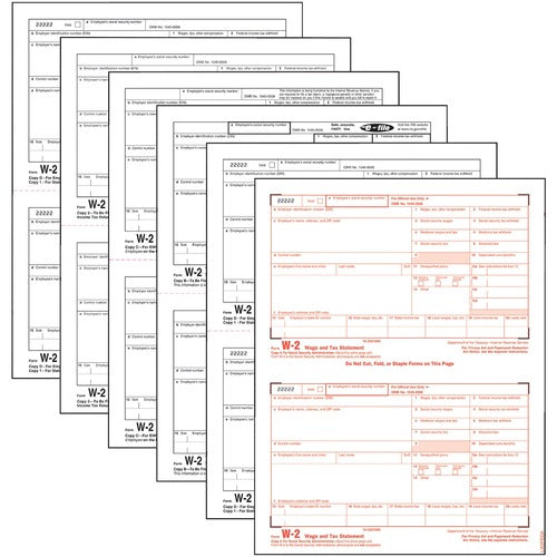 Tops Laser W-2 Forms, 6 Part Kit, 8-1/2"x5-1/2", 50/PK, White