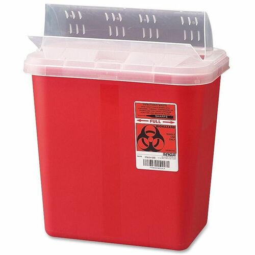 Covidien Biohazard Sharps Container W/Clear Drop Lid, 2 Gallon, Red