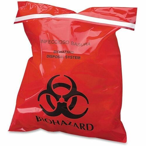 CareTek Biohazard Waste Bag, Peel/Stick, 1.4 Qt, 9"x10", 100/BX, RD