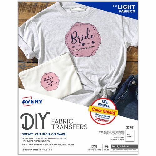 Avery Iron-On T-Shirt Transfers, 8-1/2"x11", 12/PK, Matte