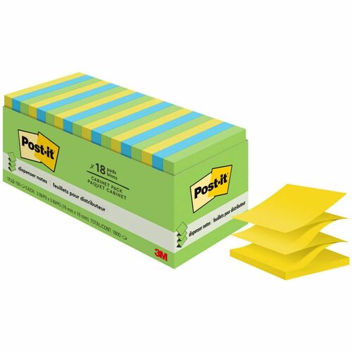 3M Pop-up Note Refills, 3"x3", 100 Sht/Pad, 18PD/PK, Jaipur