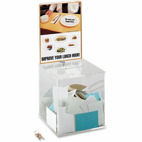Safco Acrylic Collection Box,w/2 Keys,9-1/4"x9-1/4"x21",Clear
