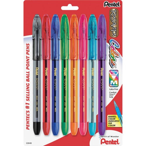 Pentel Ballpoint Pen, Medium Point, 8/PK, Assorted