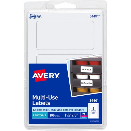 Avery Labels,Removable,Multipurpose,3"x1-1/2",150/PK,White