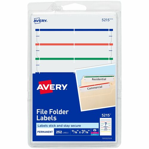 Avery Filing Labels, Permanent, 11/16"x3-7/16", 252/PK, Assorted