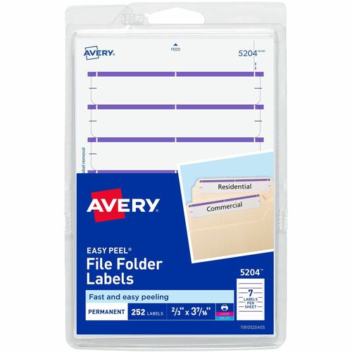 Avery Filing Labels, Permanent, 11/16"x3-7/16", 252/PK, Purple
