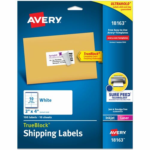 Avery Shipping Labels,f/ Laser/Inkjet Printers,2"x4",100/PK,WE