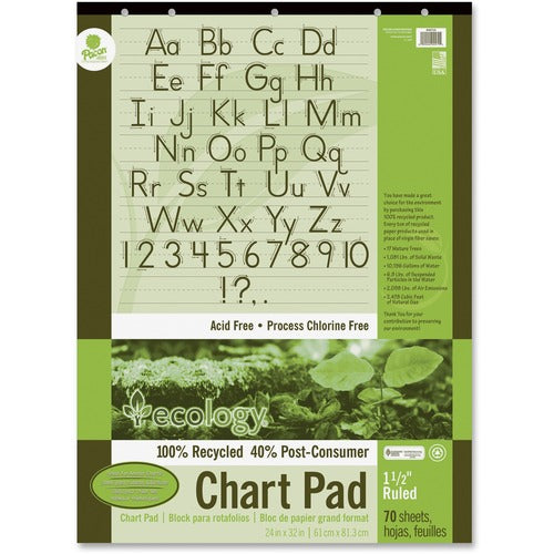Pacon Chart Pad, Recycled, 24"x32", 1-1/2" Rld, 70shts, White