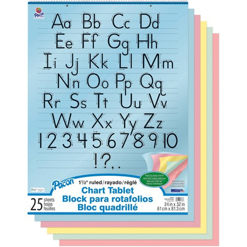 Pacon Paper Chart Tablet, 24"x32", Ruled, 25Shts, Assorted