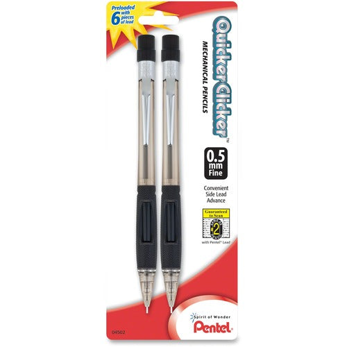 Pentel Mechanical Pencil, 0.5 mm, 2/PK, Translucent Smoke