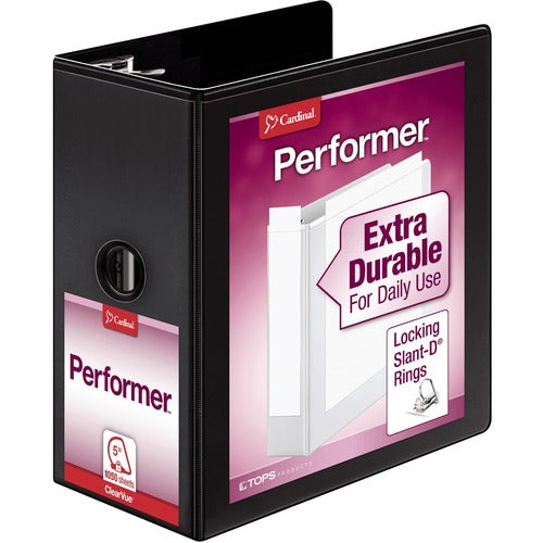 Cardinal Clearvue Locking D-Ring Binder, 5" Cap, 11"x8-1/2", Black