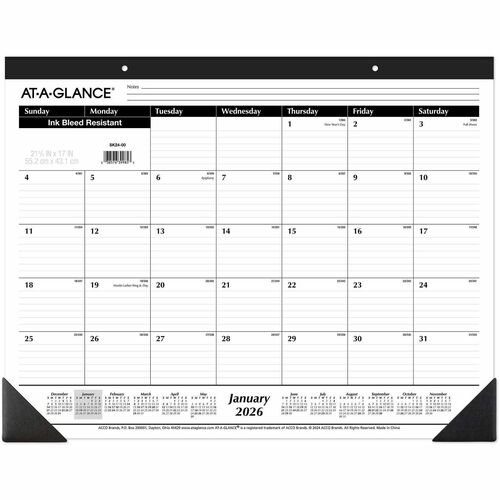 AT-A-GLANCE Monthly Desk Pad, Jan-Dec, 1PPM, 21-3/4"x17", Ruled Blocks