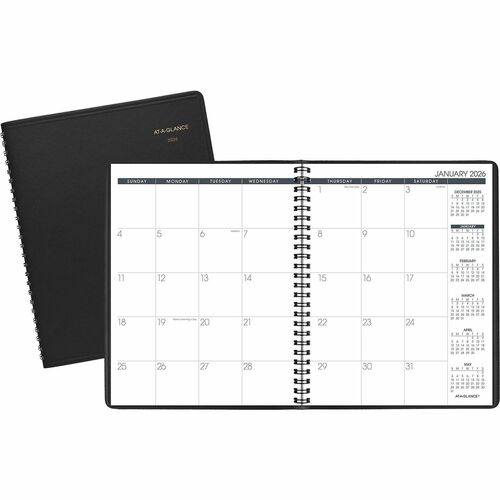 AT-A-GLANCE Planner,w/Memo,Mthly,2PPM,12Mths,Jan-Dec,7"x8-3/4",Black