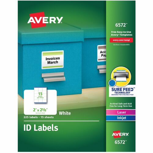 Avery Perm ID Labels, 1-1/4"x1-3/4", 225/PK, White