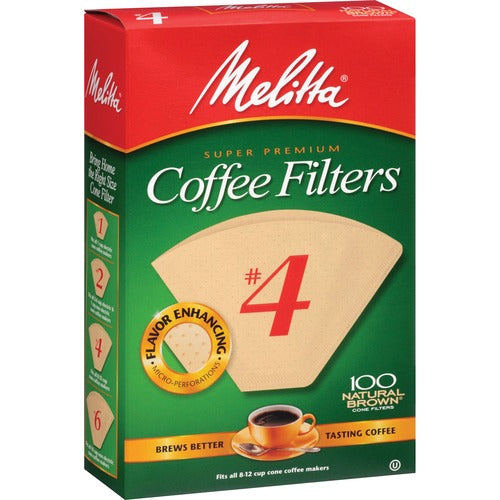 Melitta Coffee Filters, Premium, No.4, 100/PK, Brown
