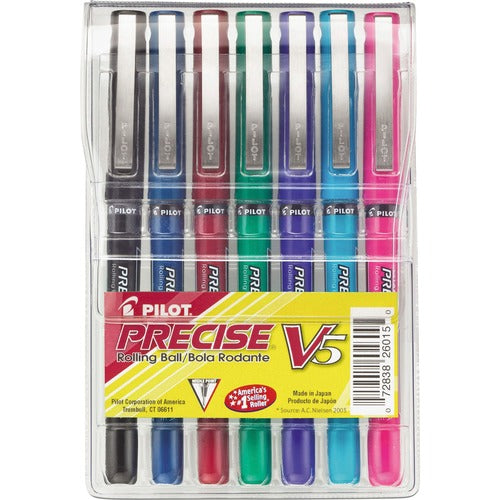 Pilot Pen, Rollerball, Nonrefillable, 0.5mm, 7/PK, AST Barrel/Ink
