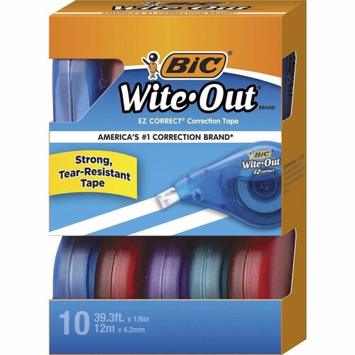 Bic Correction Tape, 1/5"x39.4', Single Line, 10/BX, White