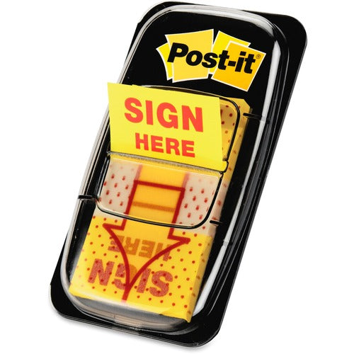 3M Post-it Flags,Sign Here,1"x1-3/4",50/Dispenser,12/BX,Yellow