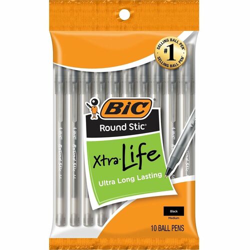 Bic Ballpoint Pens, Stick, Med Point, 10/PK, Black Ink