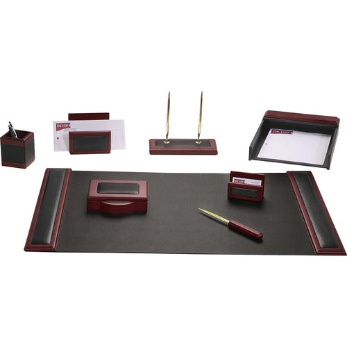Dacasso Desk Set, African Rosewood, 8-Piece, Black/Rosewood