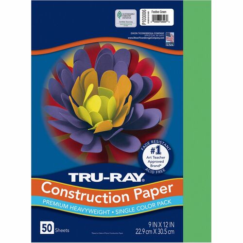 Pacon Construction Paper, 76lb., 9"x12", 50/PK, Festive Green