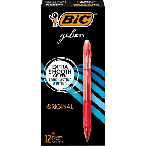 Bic Pen, Gel, Retractable, 0.7mm Point, Red