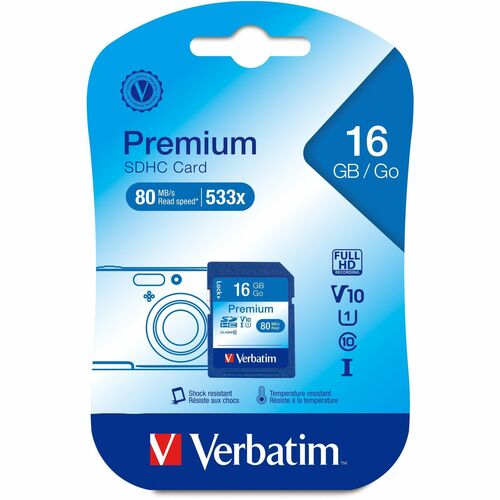 Verbatim SDHC Card, 6 Hours, Speed Class 10, 16GB