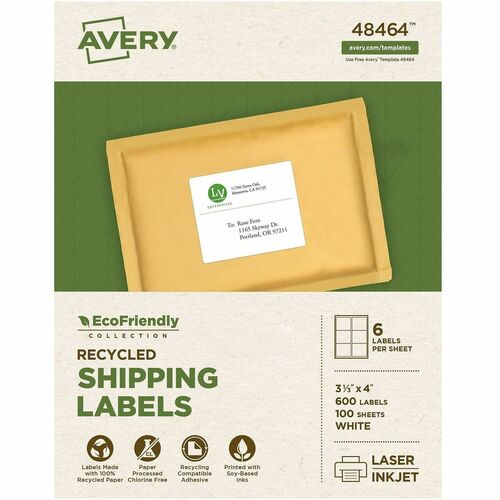 Avery Labels, Shipping, 3-1/3"x4", 600/BX, White